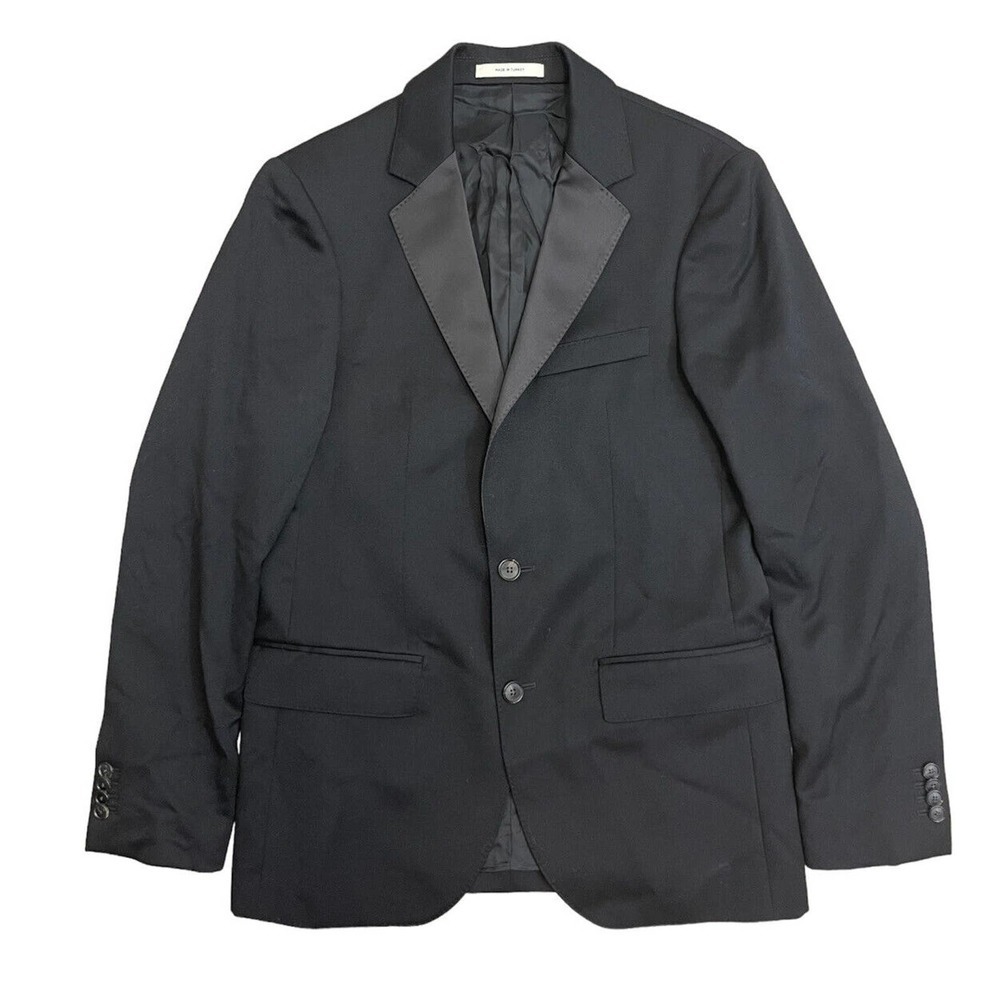 Club Monaco Black Wool Notched Satin Lapel 2 Button Blazer